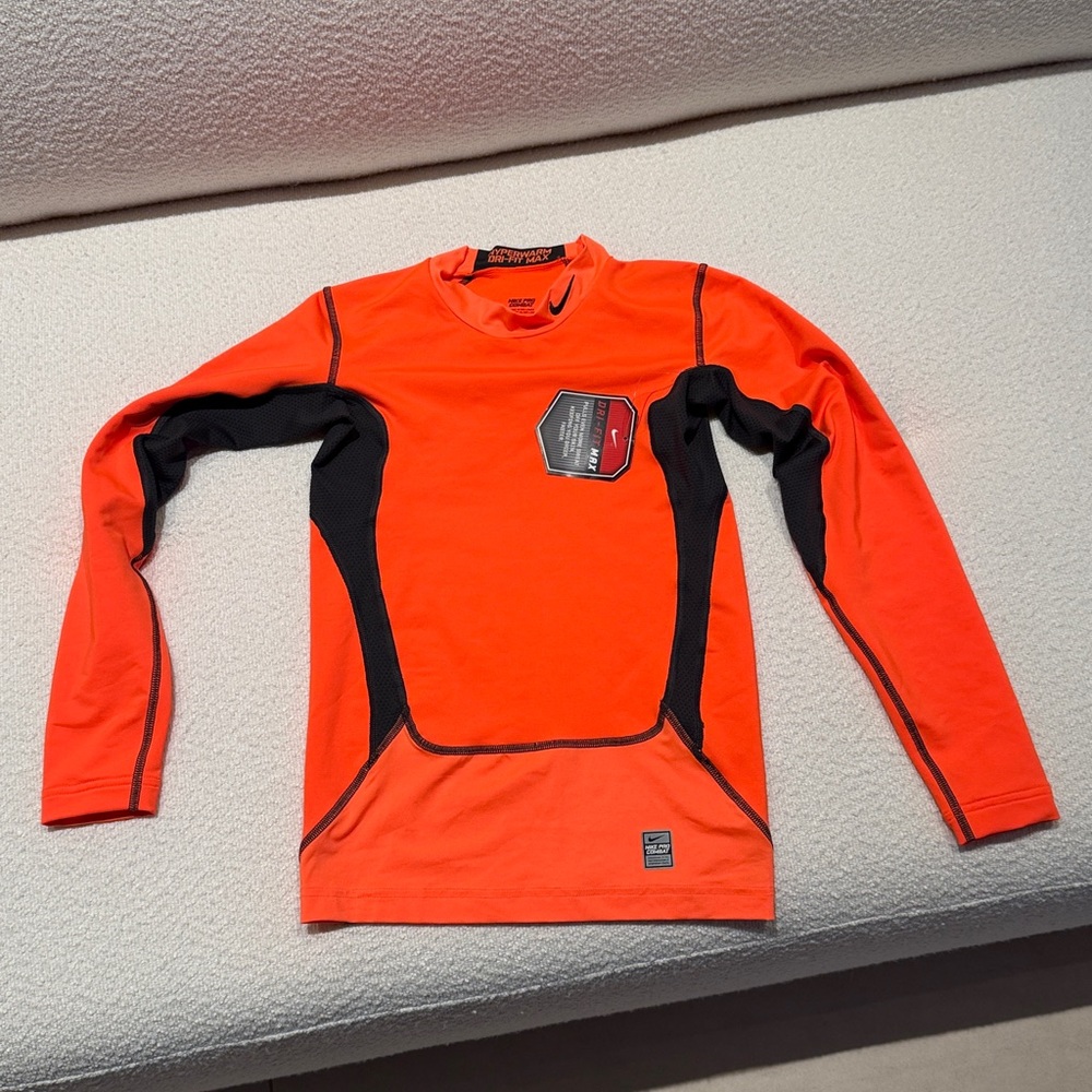 NIKE NWT Pro Combat Orange Black Hyperwarm Dri-fit Long Sleeve Top -Large NEW